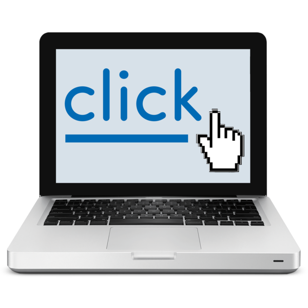 Computer screen with the word Click'