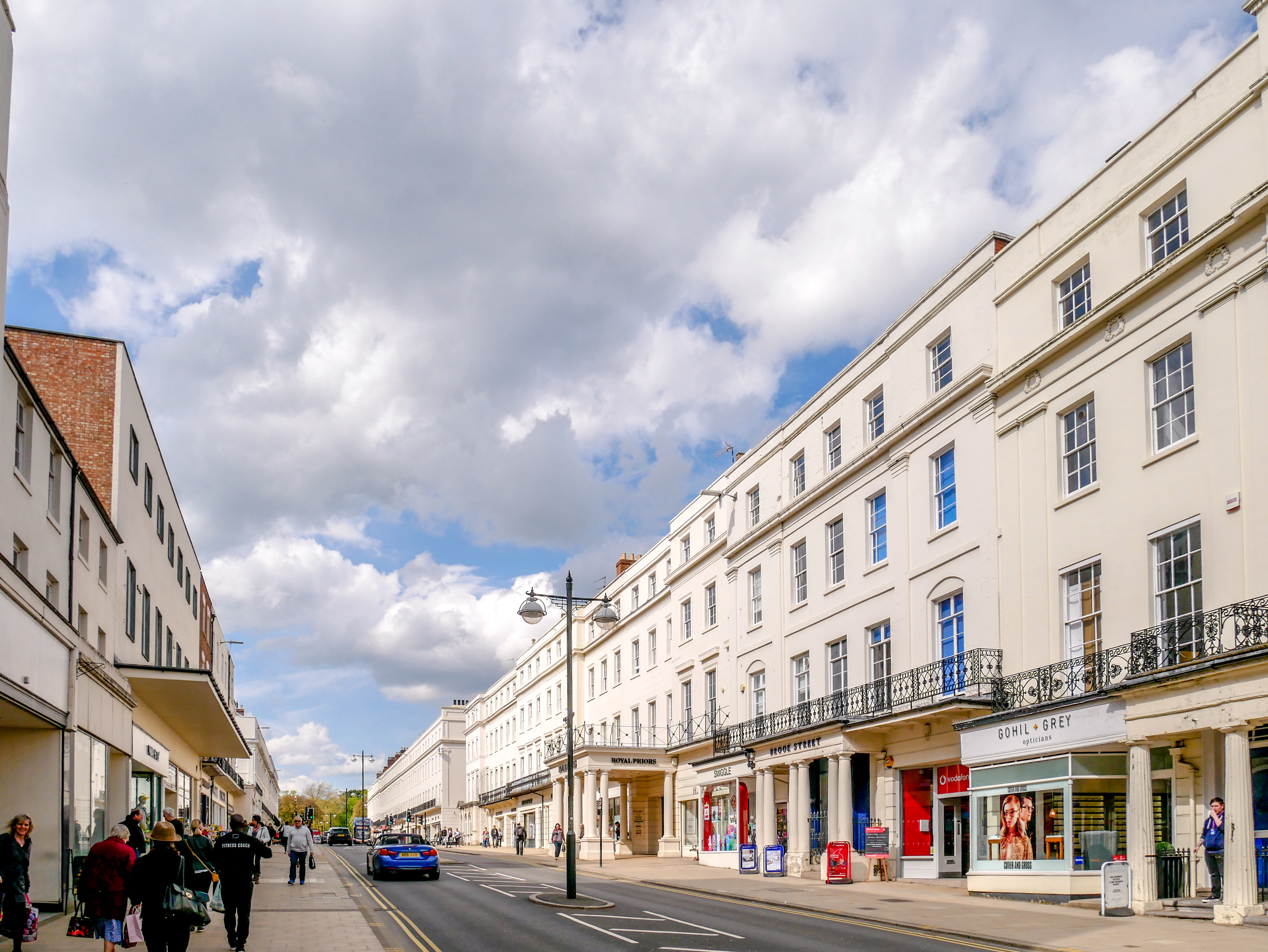 Photo of Leamington Town Centre - Outside Royal Priors shopping centre with pedestrians, vehicles and cyclists