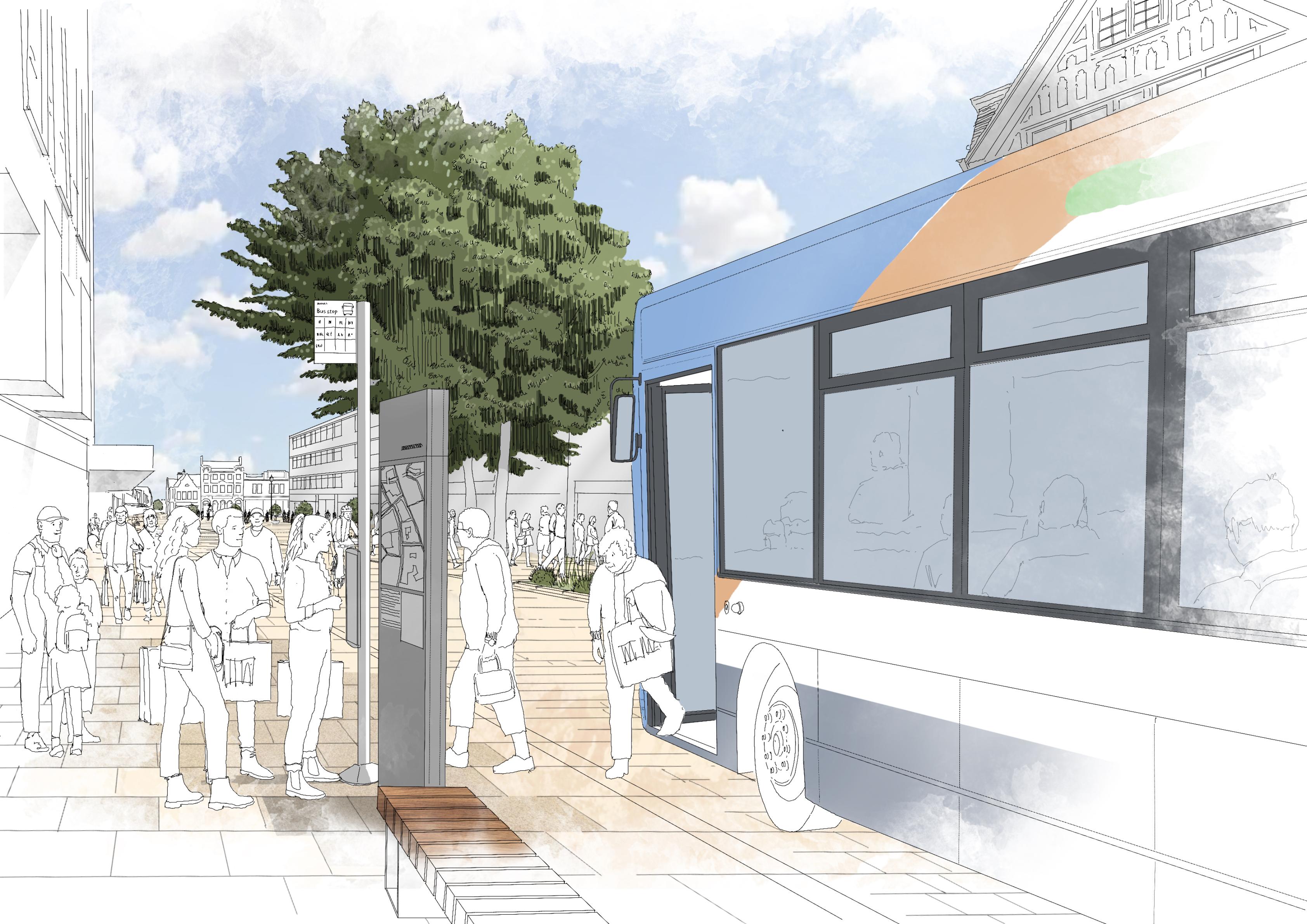 Artist impression of bus stop on Newdegate Street