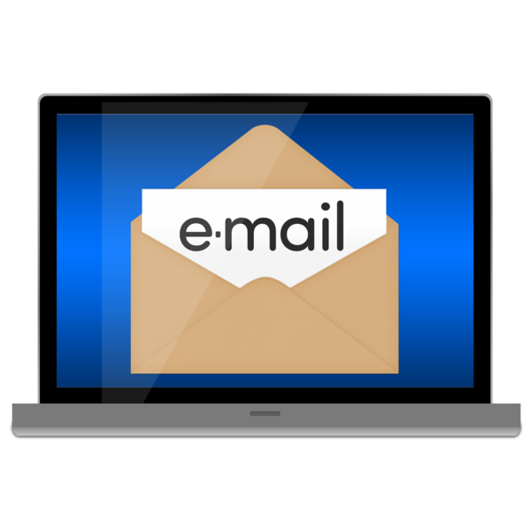 Computer screen showing envelope open with the words 'e-mail'