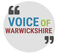 Voice of Warwickshire logo (grey circle with words across)